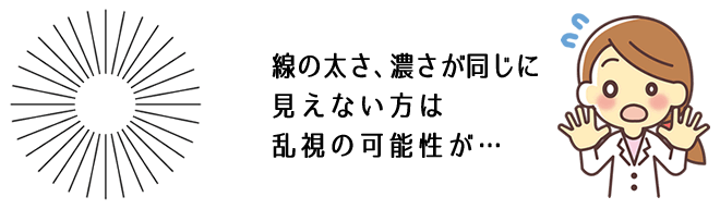 線の太さ、濃さが同じに見えない方は乱視の可能性が…